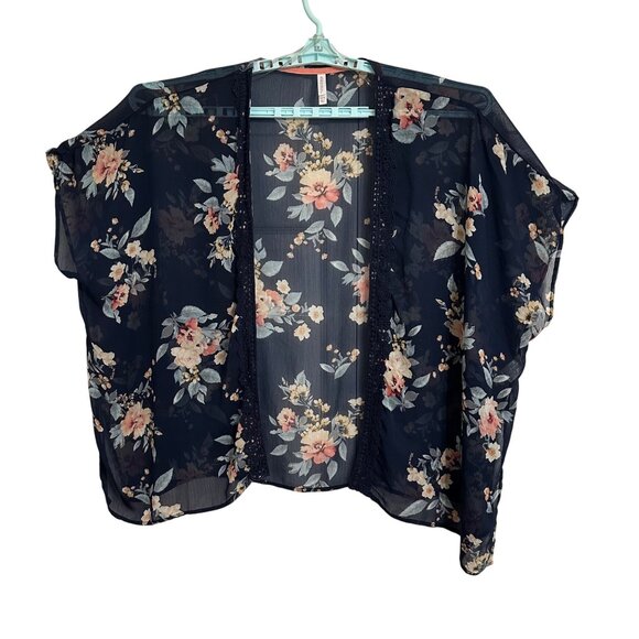 Xhilaration Tops - Xhilaration Navy Floral Sheer Short Kimono Cardigan XS/S Whimsigoth Dark Fairy